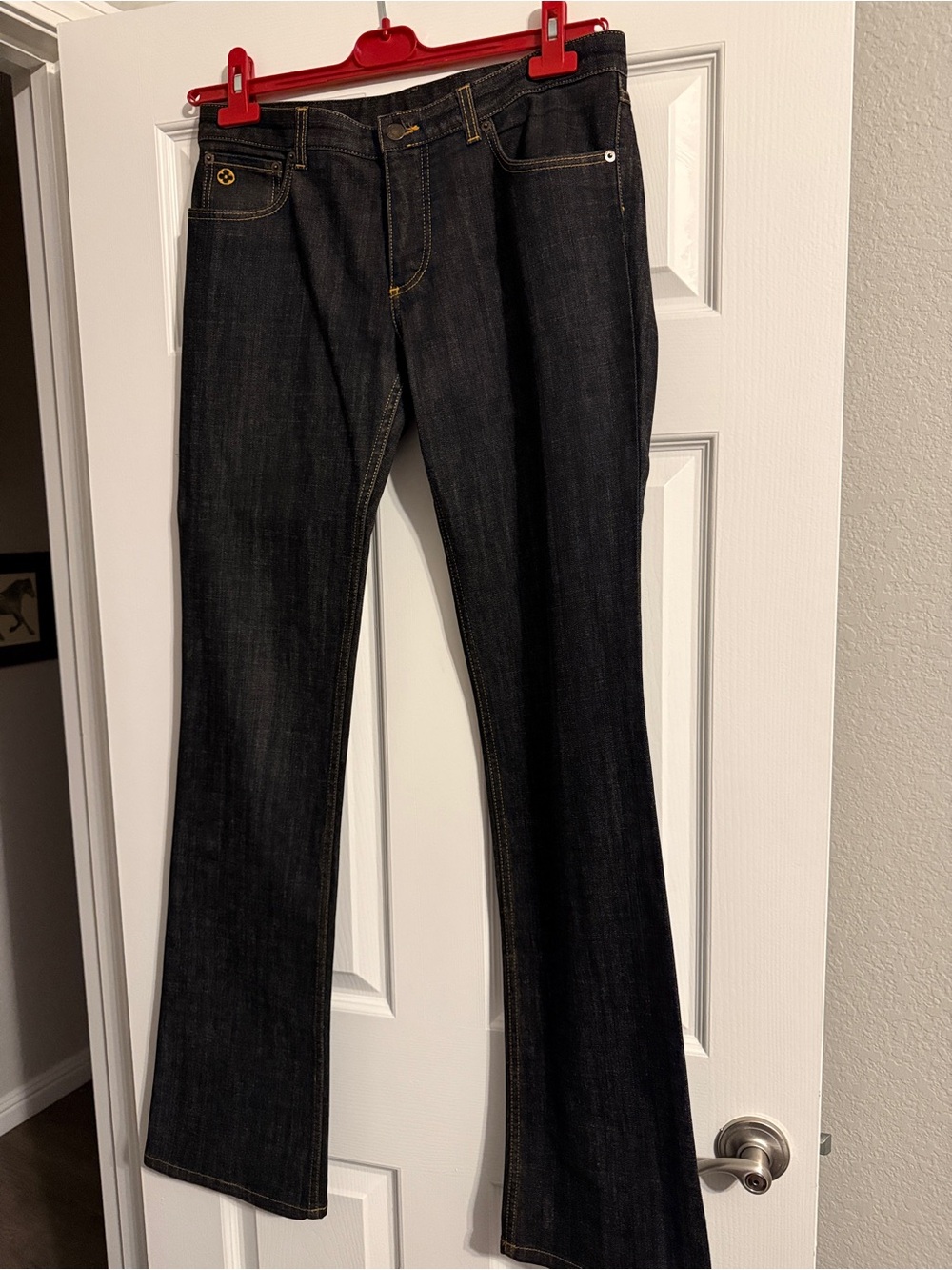Louis Vuitton 5 Pocket Dark Blue Denim Jeans, size 10, 36”  inseam Vintage